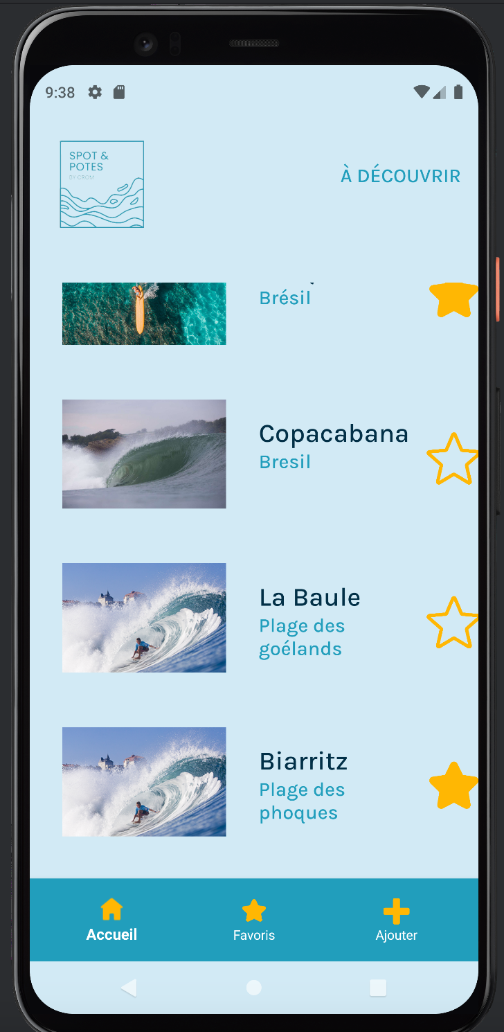 page d'accueil de l'application